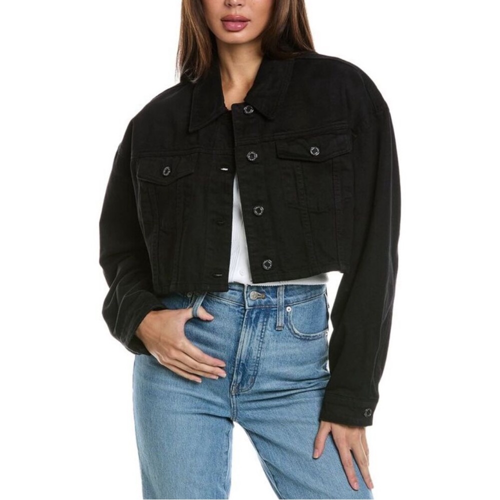 WeWoreWhat cropped black denim jacket